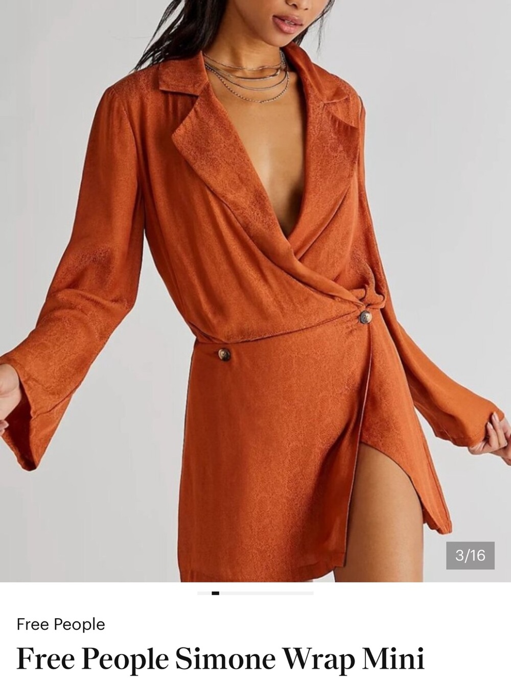 Free People Simone Wrap Mini Dress in Rust  orange size medium